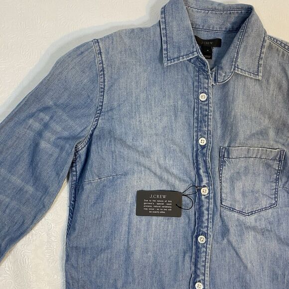 J Crew Button Up Shirt sz 0 Blue Denim Chambray - Picture 3 of 11